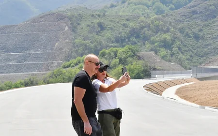 Azerbaijan's President, First Lady view progress of work at 66th-81st kilometer section of Ahmadbayli-Fuzuli-Shusha highway
