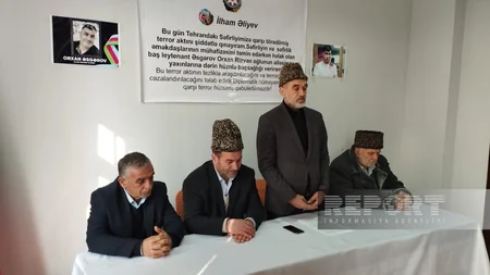 Azərbaycanda bir qrup din xadimi İrandakı səfirliyimizdə törədilmiş terror aktı ilə bağlı etiraz bəyanatı qəbul ediblər