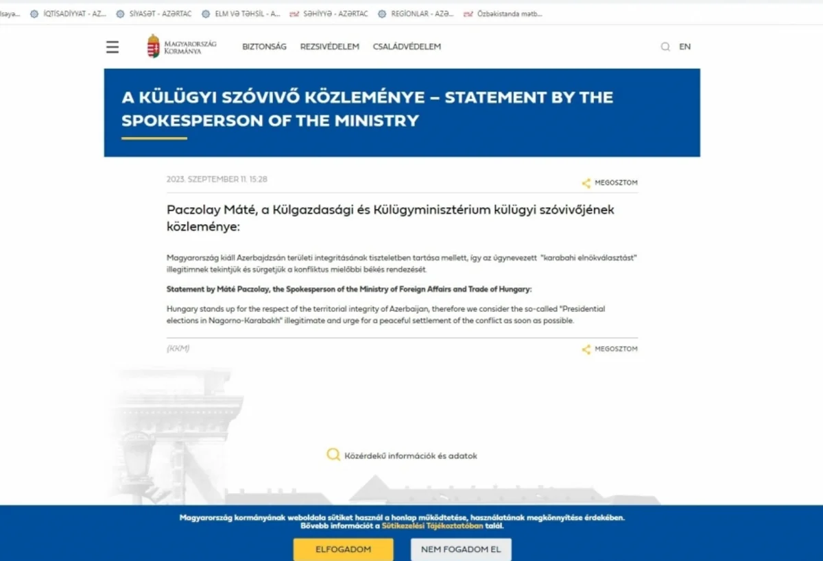 Hungary says so-called 'elections' in Karabakh illegitimate