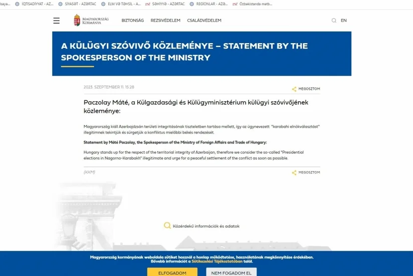 МИД Венгрии признал т.н. выборы в Карабахе нелегитимными