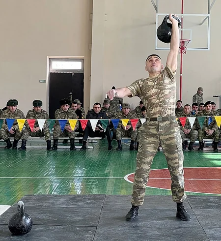 Azerbaijani Army holding kettlebell lifting championship