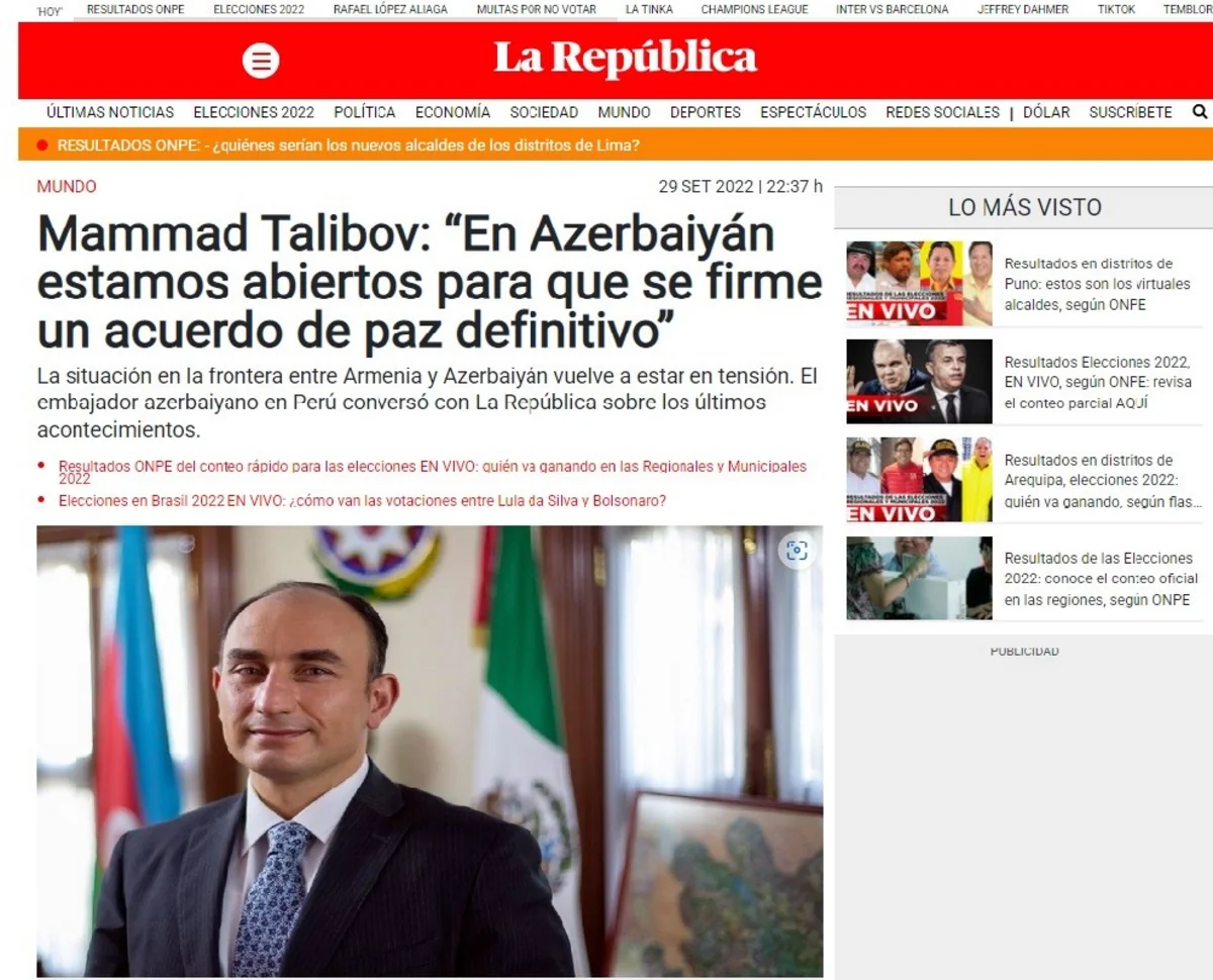 Peruvian press on Armenia's latest military provocation