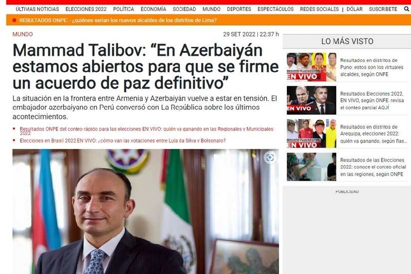Peruvian press on Armenia's latest military provocation