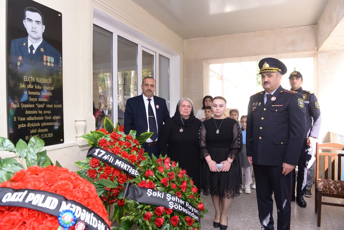 Şəkidə şəhid Elçin Nadirovun xatirə lövhəsinin açılışı olub