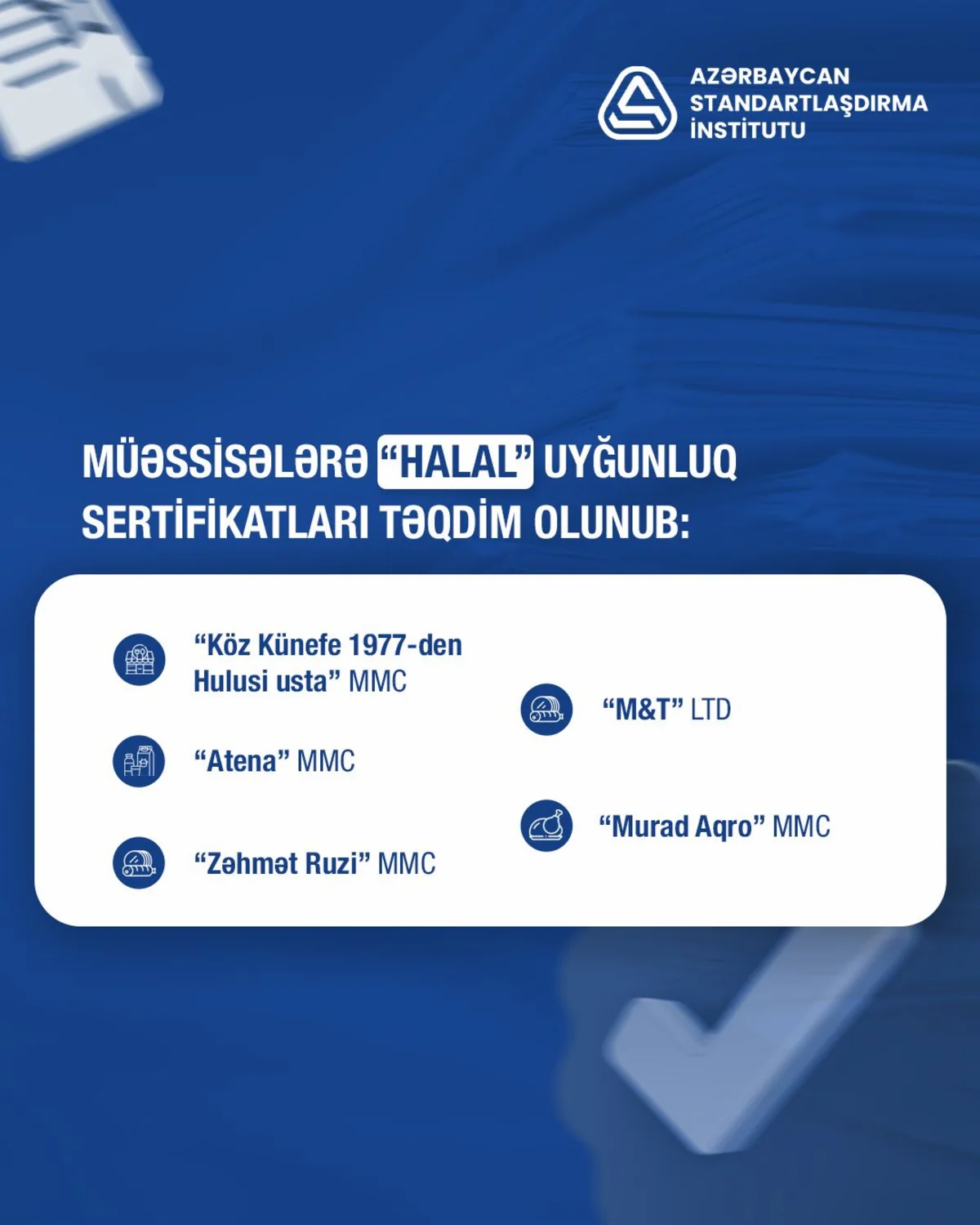 Azərbaycanda 5 müəssisəyə “Halal” uyğunluq sertifikatı təqdim olunub