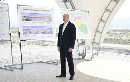 Prezident İlham Əliyev Şirvan suvarma kanalının təməlini qoyub, çıxış edib - YENİLƏNİB