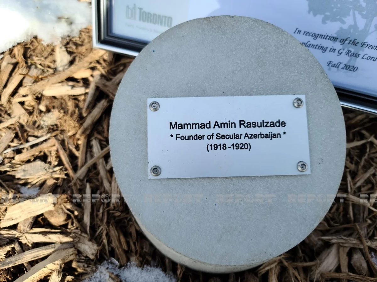 Memorial plaque to Mammad Amin Rasulzade erected in Toronto City Park
