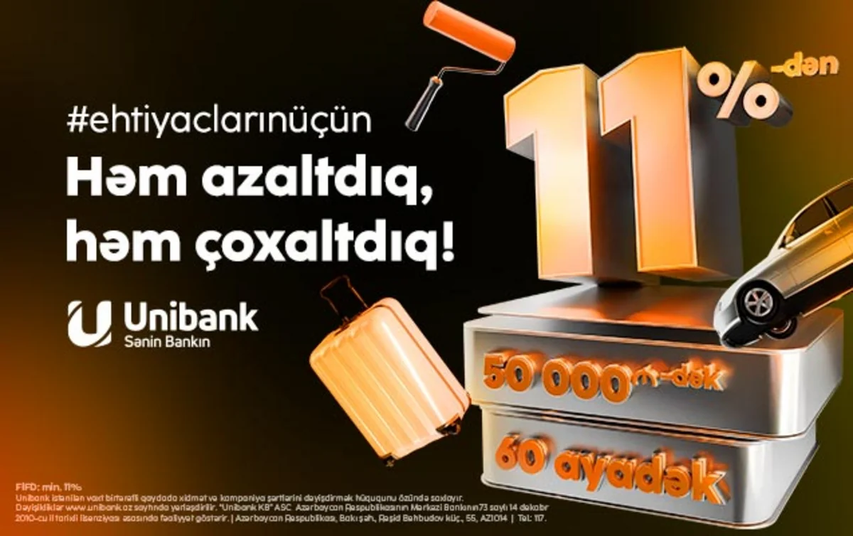 Unibank kredit faizini aşağı saldı, kredit məbləğini və müddəti artırdı!  ​​​​​​​