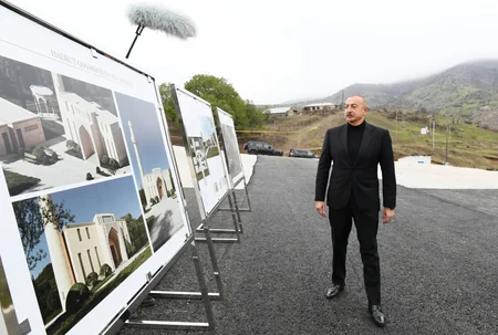 Azerbaijani president lays foundation of new mosque in Hadrut