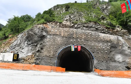President Ilham Aliyev views construction of Kalbajar-Lachin highway