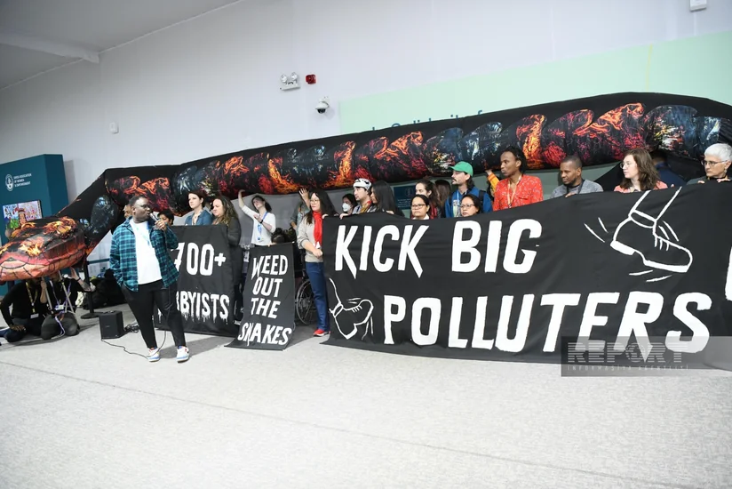 Экоактивисты проводят на COP29 в Баку акцию против крупнейших загрязнителей
