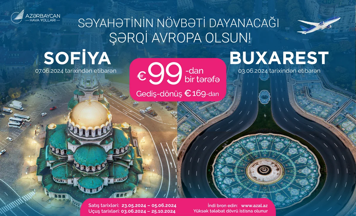 AZAL offers flights to Bucharest and Sofia starting from €99