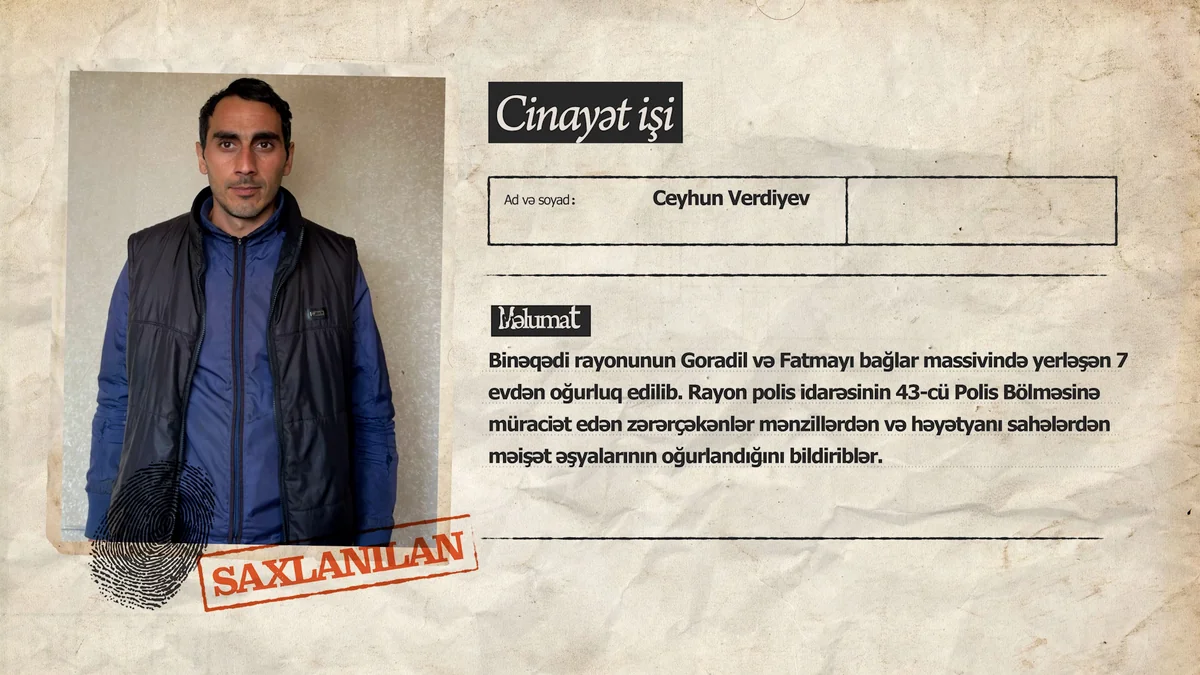 Bakıda usta işlədiyi evlərdən oğurluq etdiyi üçün saxlanılıb