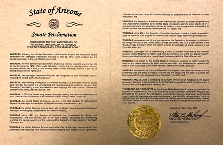 Senate of U.S. State of Arizona adopts proclamation expressing firm support for Azerbaijan’s territorial integrity - VIDEO
