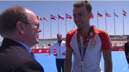 Prince of Monaco, Prince Albert II awards Azerbaijani triathlon athlete at the I European Games