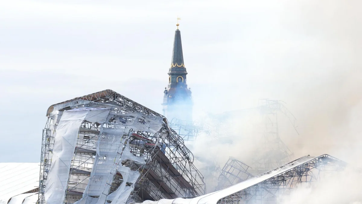 Copenhagen stock exchange fire: Spire collapses as historic Borsen engulfed in flames