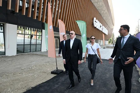 President and First Lady review construction progress at Ganja city stadium