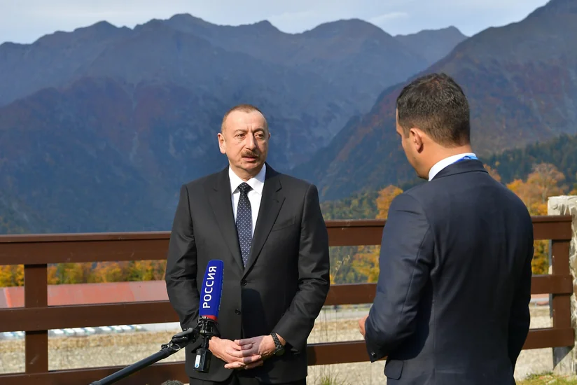 Ilham Aliyev responds to questions from correspondents of Channel One and Rossiya television channels in Sochi