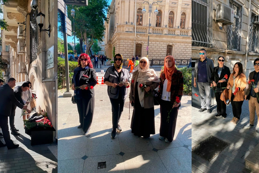 Руководители НПО возложили цветы перед зданием посольства Ирана в Азербайджане