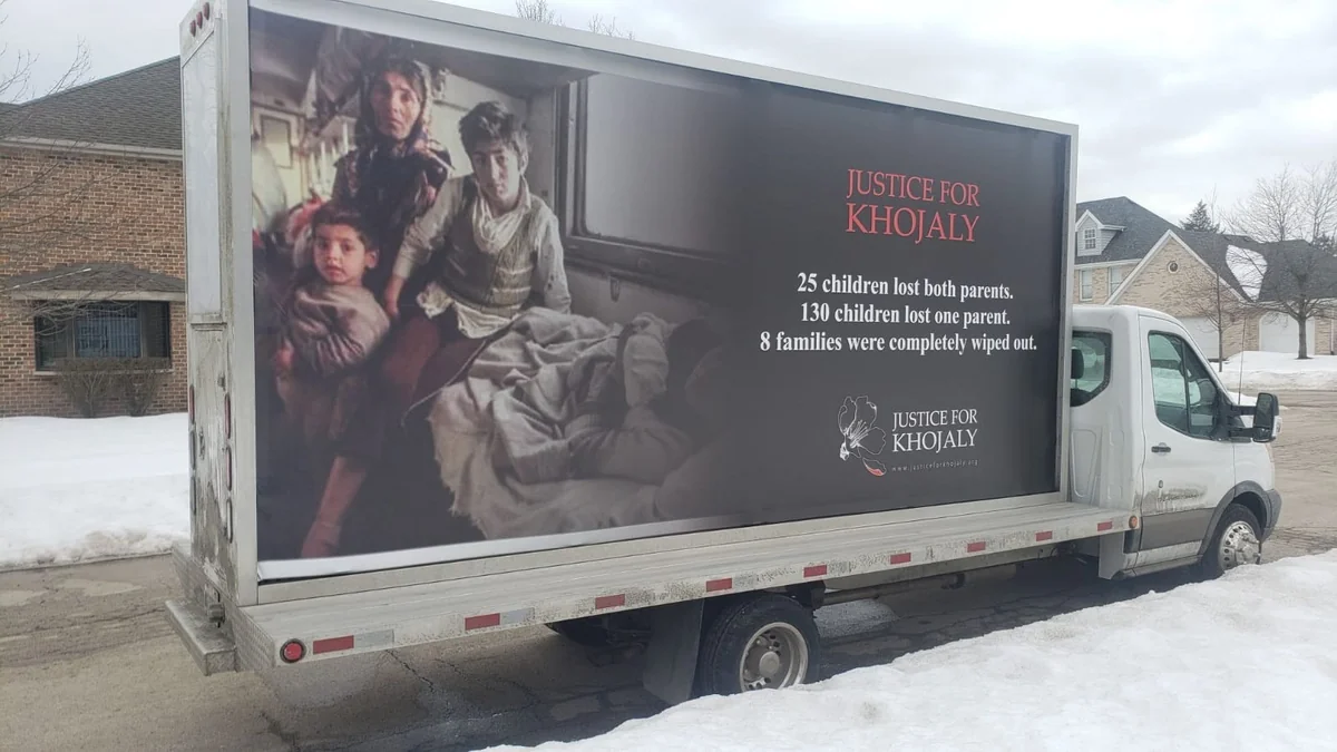 Car with digital posters on Khojaly realities to move in US streets