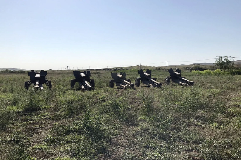Video footage of seized artillery pieces in Azerbaijan's Khojavand district