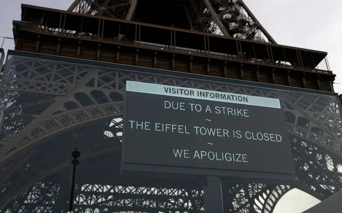 Striking workers close down Eiffel Tower for third day ahead of Paris Olympics