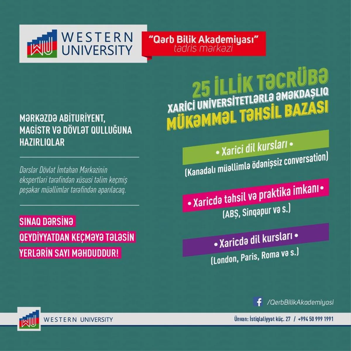 Qərb Universitetinin nəzdində “Qərb Bilik Akademiyası” mərkəzləri açılıb