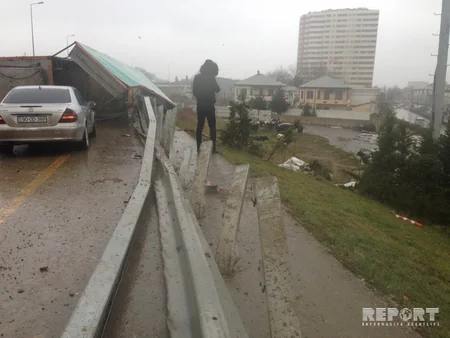 Bakıda iribuynuzlu heyvanla dolu yük avtomobili aşıb - VİDEO