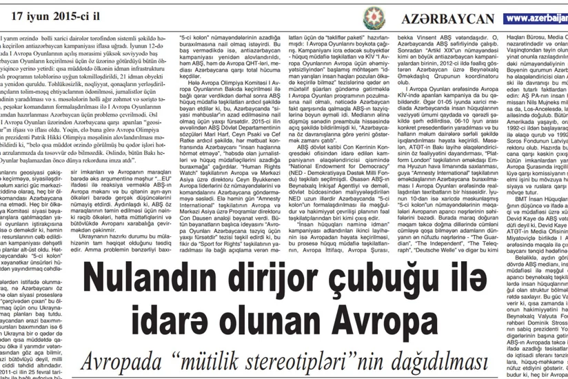 “Azərbaycan” qəzetində ABŞ-ı sərt tənqid edən məqalə dərc olunub
