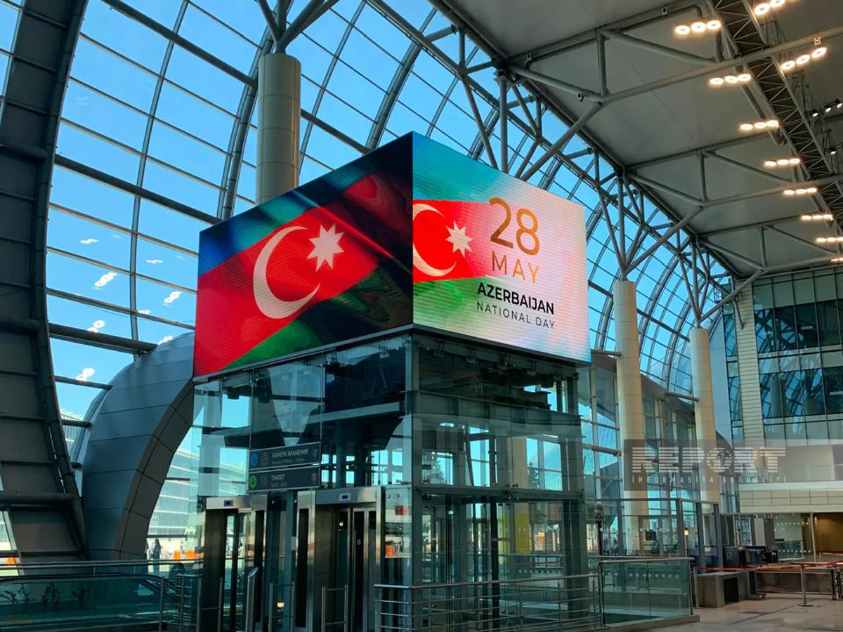 Special projection on Azerbaijan's Independence Day displayed at Domodedovo Airport