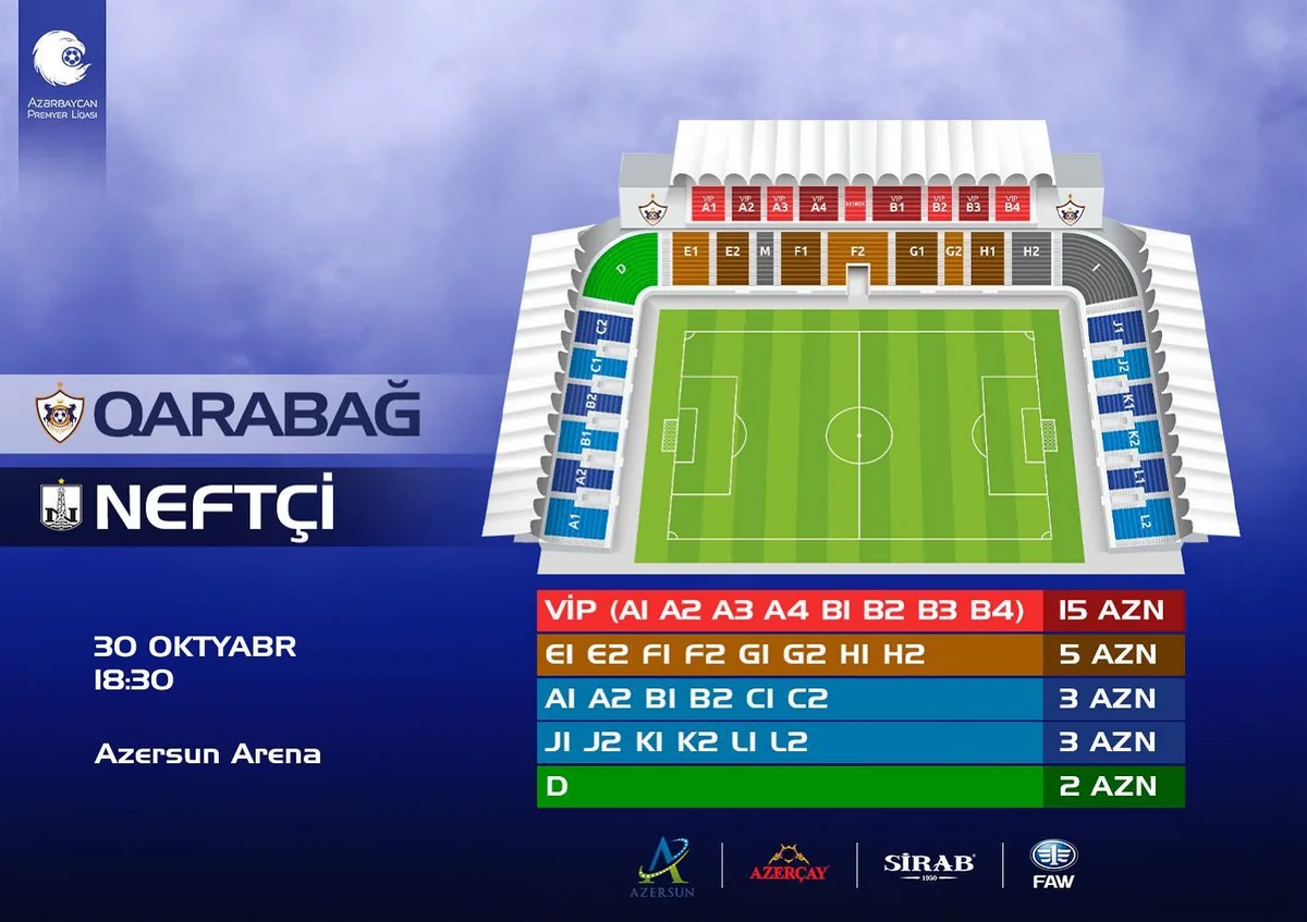 Qarabağ - Neftçi oyununun biletləri satışa çıxarılır