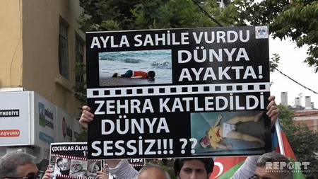 İstanbulda Ermənistanın Alıxanlıda törətdiyi vəhşiliyə qarşı etiraz aksiyası keçirilib - FOTO