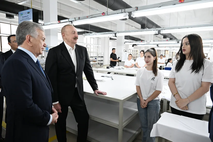 Presidents of Azerbaijan and Uzbekistan review operations of Businesstex JV sewing factory in Khankandi