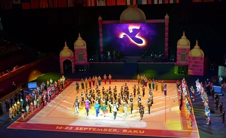 President Ilham Aliyev and first lady Mehriban Aliyeva attend opening of Rhythmic Gymnastics World Championships