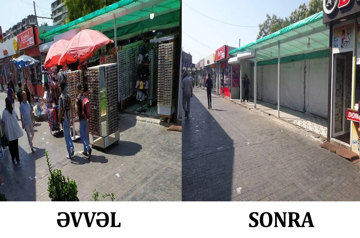 Polis Bakıda piyadaların hərəkətinə yaradılan maneəni aradan qaldırıb - FOTO