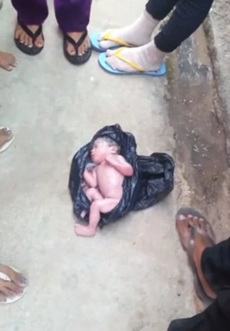 Newborn baby is found alive after it was dumped in a black bin bag - VIDEO