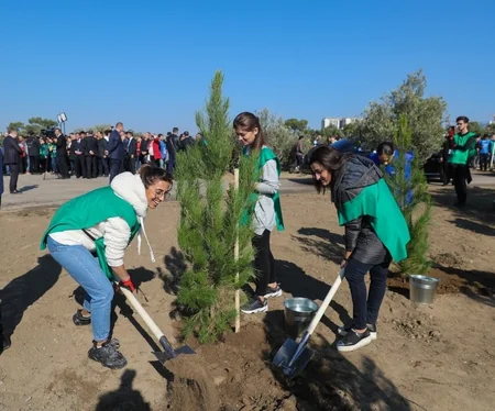 President Ilham Aliyev and first lady Mehriban Aliyeva attended tree-planting campaign in Khatai district, Baku