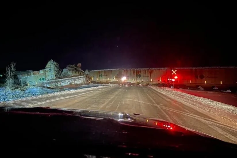 В Канаде несколько десятков вагонов товарного состава сошли с рельсов