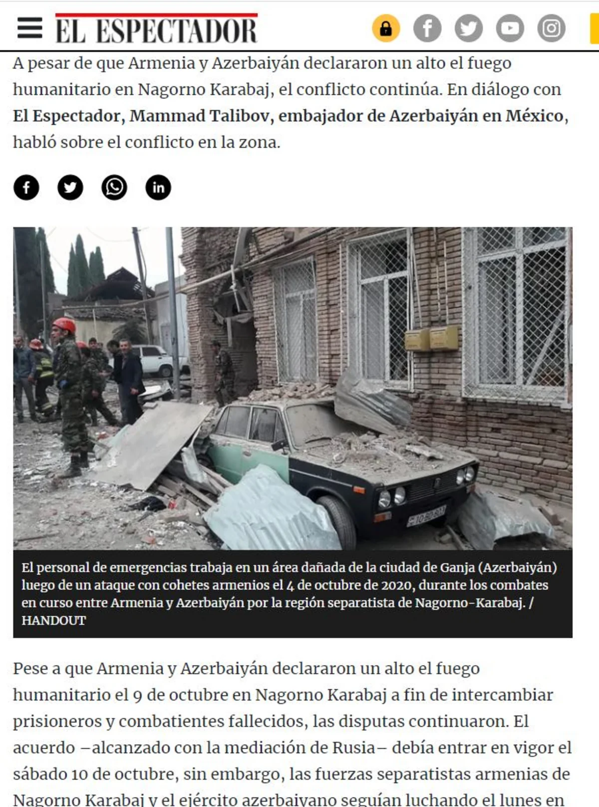Kolumbiyanın “El Espectador” qəzetində erməni təcavüzünə dair məlumat yayılıb