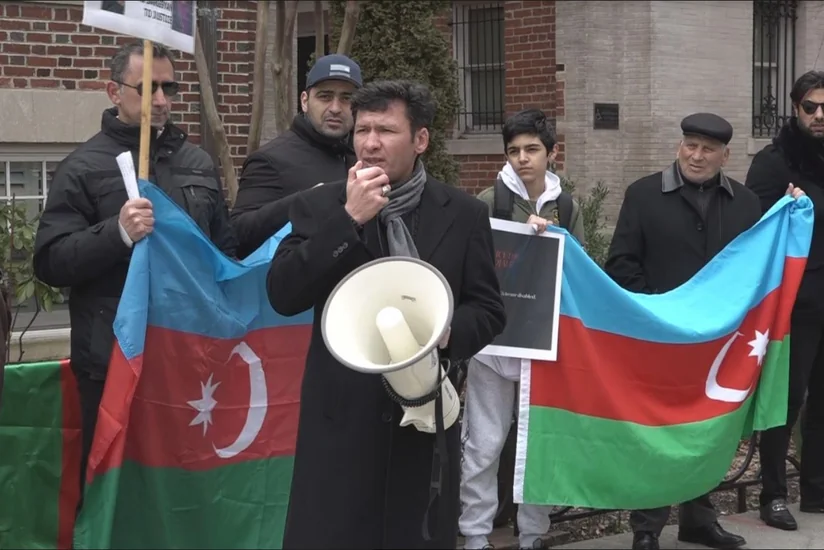Ermənistanın ABŞ-dakı səfirliyi qarşısında etiraz aksiyası - FOTO