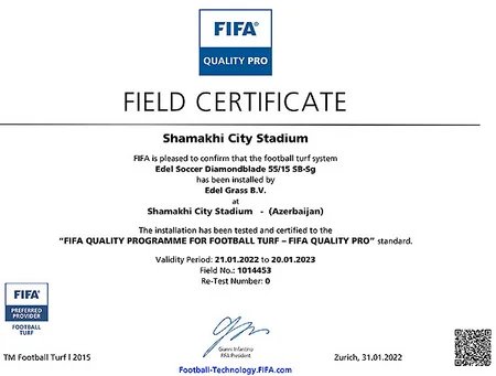 Şamaxıdakı süni ot örtüyü FIFA-nın sertifikatına layiq görülüb