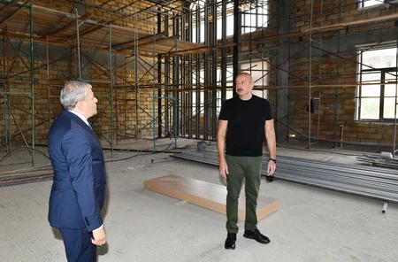 President Ilham Aliyev views construction progress of secondary school No 1 in Shusha