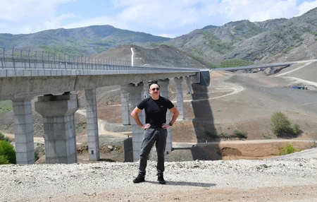 Azerbaijan's President, First Lady view progress of work at 66th-81st kilometer section of Ahmadbayli-Fuzuli-Shusha highway