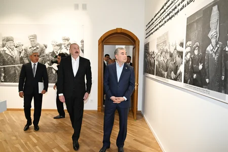 President Ilham Aliyev and Gurbanguly Berdimuhamedov visited “Heydar Aliyev and Garabagh” exhibition at Creativity Center in Shusha