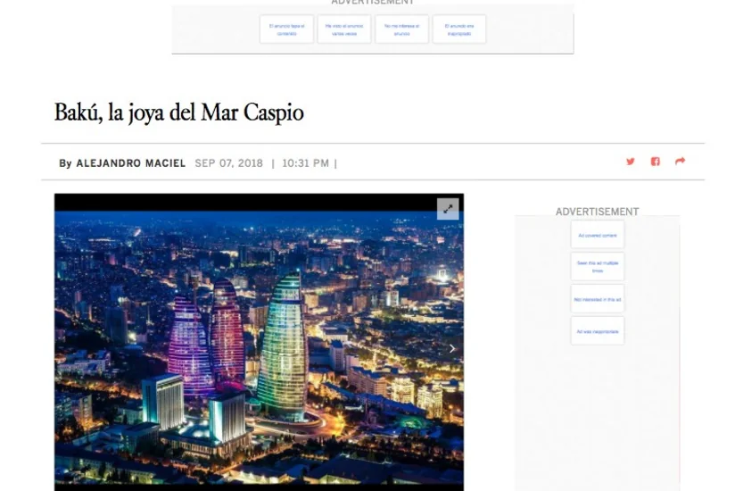 “Los Angeles Times” qəzetinin ispandilli versiyası Bakı haqında məqalə dərc edib