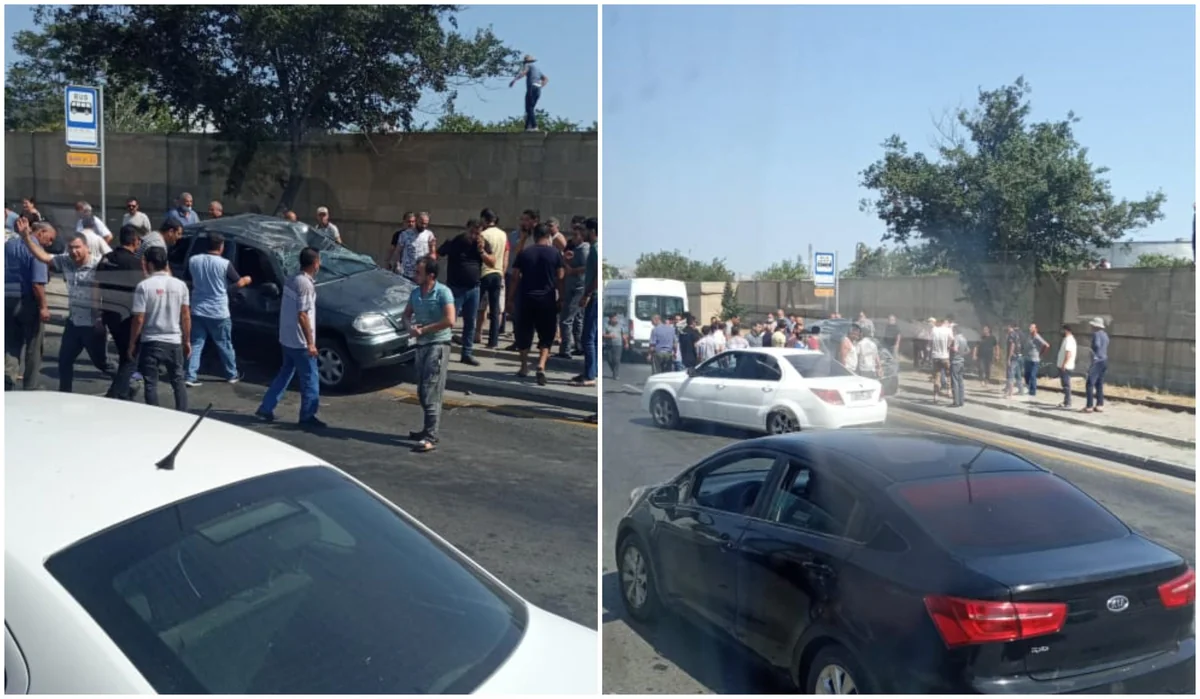 Bakıda iki avtomobil toqquşub, biri aşıb