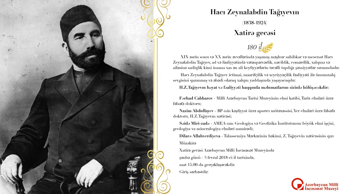 Milli İncəsənət Muzeyində Hacı Zeynalabdin Tağıyevin xatirə gecəsi keçiriləcək