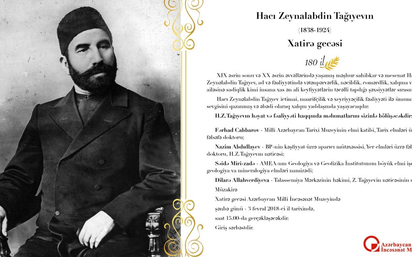 Milli İncəsənət Muzeyində Hacı Zeynalabdin Tağıyevin xatirə gecəsi keçiriləcək