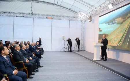 President Ilham Aliyev attended the opening of Shamkirchay water reservoir