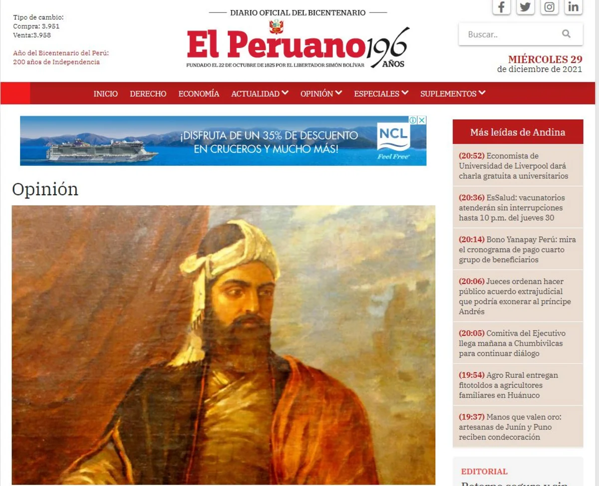 Nizami Gəncəvinin zəngin ədəbi irsi Perunun rəsmi mətbuatında